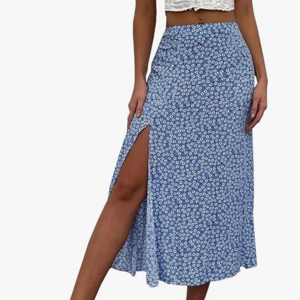 Womens High Waisted Slit Midi Skirts